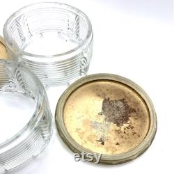 Vintage Glass Powder Jars Set of 2 Retro Vanity Storage Containers Floral Plastic Lids Flower Cottagecore Farmhouse Makeup Trinket Box