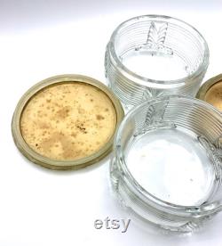 Vintage Glass Powder Jars Set of 2 Retro Vanity Storage Containers Floral Plastic Lids Flower Cottagecore Farmhouse Makeup Trinket Box