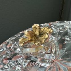 Vintage Glass Trinket Dish with Ormolu Blossom