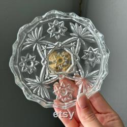Vintage Glass Trinket Dish with Ormolu Blossom