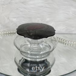 Vintage Glass Vanity Dresser Jar Celluloid Lid, Asian Indian Style Design