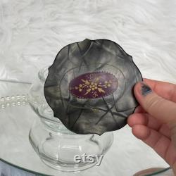 Vintage Glass Vanity Dresser Jar Celluloid Lid, Asian Indian Style Design