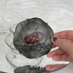 Vintage Glass Vanity Dresser Jar Celluloid Lid, Asian Indian Style Design