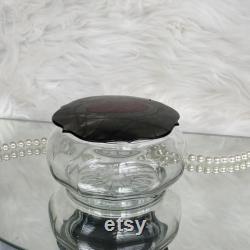 Vintage Glass Vanity Dresser Jar Celluloid Lid, Asian Indian Style Design