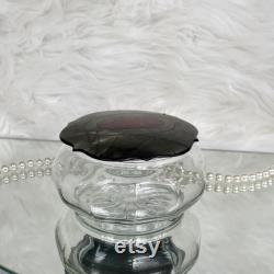 Vintage Glass Vanity Dresser Jar Celluloid Lid, Asian Indian Style Design