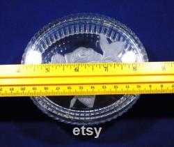 Vintage Glass Vanity Dresser Powder Box Trinket Dish and Lid Clear Frosted Rose Top Ribbed Sides Heavy 4.5 Across 2 Tall Bathroom Decor