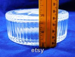 Vintage Glass Vanity Dresser Powder Box Trinket Dish and Lid Clear Frosted Rose Top Ribbed Sides Heavy 4.5 Across 2 Tall Bathroom Decor