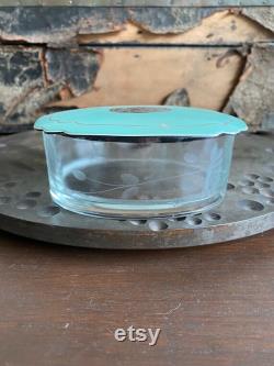 Vintage Glass Vanity Powder Dish Jar with Etched Flowers, Powder Dish, Vintage Cosmetic Jar, Vanity Jar, Vintage Trinket Dish, Etched Glass