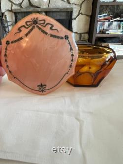 Vintage Glass vanity jar with pink celluloid top