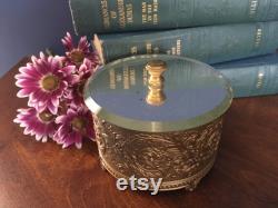 Vintage Gold Footed Powder Box with Mirror Lid Musical AS IS