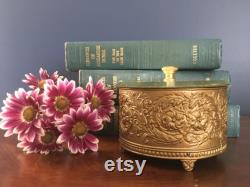 Vintage Gold Footed Powder Box with Mirror Lid Musical AS IS