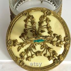 Vintage Gold Ormolu Gold Filigree Footed Powder Box with Gem Finial on Lid