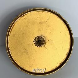Vintage Gold Ormolu Gold Filigree Footed Powder Box with Gem Finial on Lid