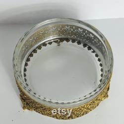 Vintage Gold Ormolu Gold Filigree Footed Powder Box with Gem Finial on Lid