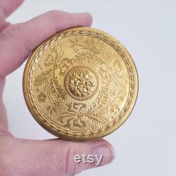 Vintage Gold Tone Floral Powder Box Etched Vanity Decor