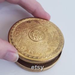 Vintage Gold Tone Floral Powder Box Etched Vanity Decor