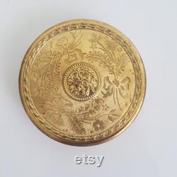 Vintage Gold Tone Floral Powder Box Etched Vanity Decor