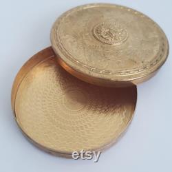 Vintage Gold Tone Floral Powder Box Etched Vanity Decor