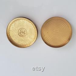 Vintage Gold Tone Floral Powder Box Etched Vanity Decor