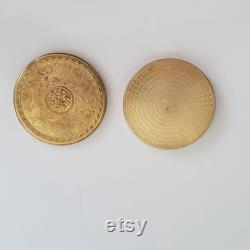 Vintage Gold Tone Floral Powder Box Etched Vanity Decor