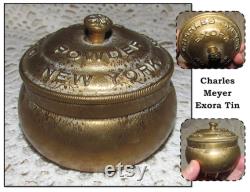 Vintage Gold Tone Metal Exora Powder Tin by Charles Meyer, New York, Embossed Ivy Design