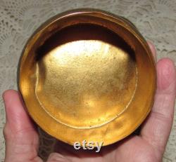 Vintage Gold Tone Metal Exora Powder Tin by Charles Meyer, New York, Embossed Ivy Design