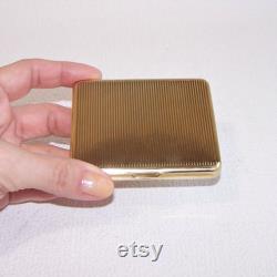 Vintage Gold Tone Powder Compact Brass Rose Design, Mirrored