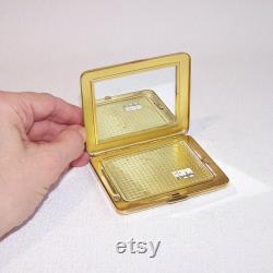 Vintage Gold Tone Powder Compact Brass Rose Design, Mirrored