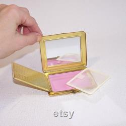 Vintage Gold Tone Powder Compact Brass Rose Design, Mirrored