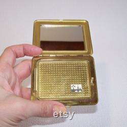 Vintage Gold Tone Powder Compact Brass Rose Design, Mirrored