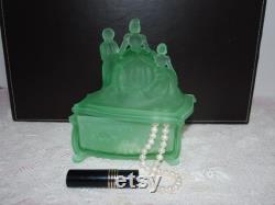 Vintage Green Satin Glass Figural Powder Jar Martha Washington Vanity Powder Jar