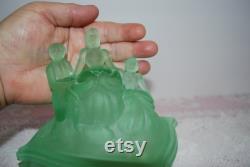 Vintage Green Satin Glass Figural Powder Jar Martha Washington Vanity Powder Jar