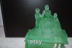 Vintage Green Satin Glass Figural Powder Jar Martha Washington Vanity Powder Jar