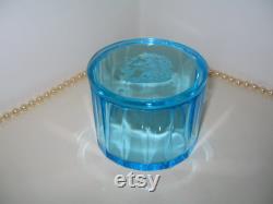 Vintage HEINRICH HOFFMAN Blue Czech Powder Jar Powder Box Trinket Box 1920s 30s Art Deco Bohemian Czech Glass GIFT Wedding Dresser Jar