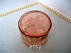 Vintage HEINRICH HOFFMAN Pink Czech Powder Jar Powder Box Trinket Box 1920s 30s Art Deco Bohemian Czech Glass GIFT Wedding Dresser Jar