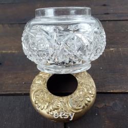 Vintage Hair Receiver Jar Crystal Cut Glass Jar with Ornate Brass Lid Art Nouveau Hollywood Regency Vintage Vanity Dresser Decor Women Gift