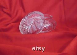 Vintage Hand Cut Crystal Powder Jar Powder Box Pinwheel Pattern Lid