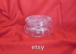 Vintage Hand Cut Crystal Powder Jar Powder Box Pinwheel Pattern Lid