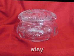 Vintage Hand Cut Crystal Powder Jar Powder Box Pinwheel Pattern Lid