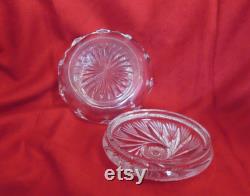 Vintage Hand Cut Crystal Powder Jar Powder Box Pinwheel Pattern Lid