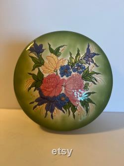 Vintage Hand Painted Bowl lidded Trinket Dish Candy Bowl Jewelry Box Decorative storage Container Floral Rose, Peony, Iris Flowers