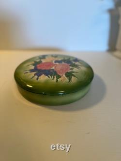 Vintage Hand Painted Bowl lidded Trinket Dish Candy Bowl Jewelry Box Decorative storage Container Floral Rose, Peony, Iris Flowers