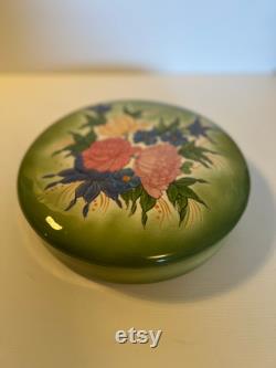 Vintage Hand Painted Bowl lidded Trinket Dish Candy Bowl Jewelry Box Decorative storage Container Floral Rose, Peony, Iris Flowers
