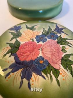Vintage Hand Painted Bowl lidded Trinket Dish Candy Bowl Jewelry Box Decorative storage Container Floral Rose, Peony, Iris Flowers