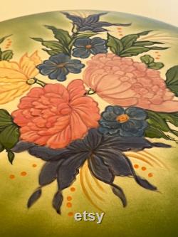 Vintage Hand Painted Bowl lidded Trinket Dish Candy Bowl Jewelry Box Decorative storage Container Floral Rose, Peony, Iris Flowers