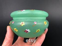 Vintage Hand-Painted Czechoslovakian Frosted Glass Lidded Vanity Jar