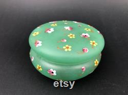 Vintage Hand-Painted Czechoslovakian Frosted Glass Lidded Vanity Jar