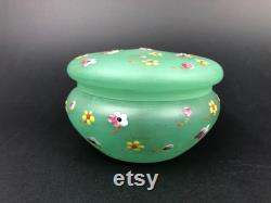 Vintage Hand-Painted Czechoslovakian Frosted Glass Lidded Vanity Jar