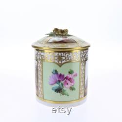 Vintage Hand Painted Dresden Porcelain Covered Box with Lime Green Panels