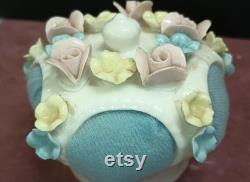 Vintage Hand Painted Powder Jar, Vanity Box, Trinket, Forget Me Nots, Royal Austria Porcelain J436